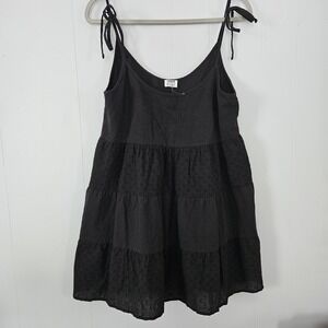 Cotton Womens Solstice Babydoll Mini Dress Size 8 Black Boho